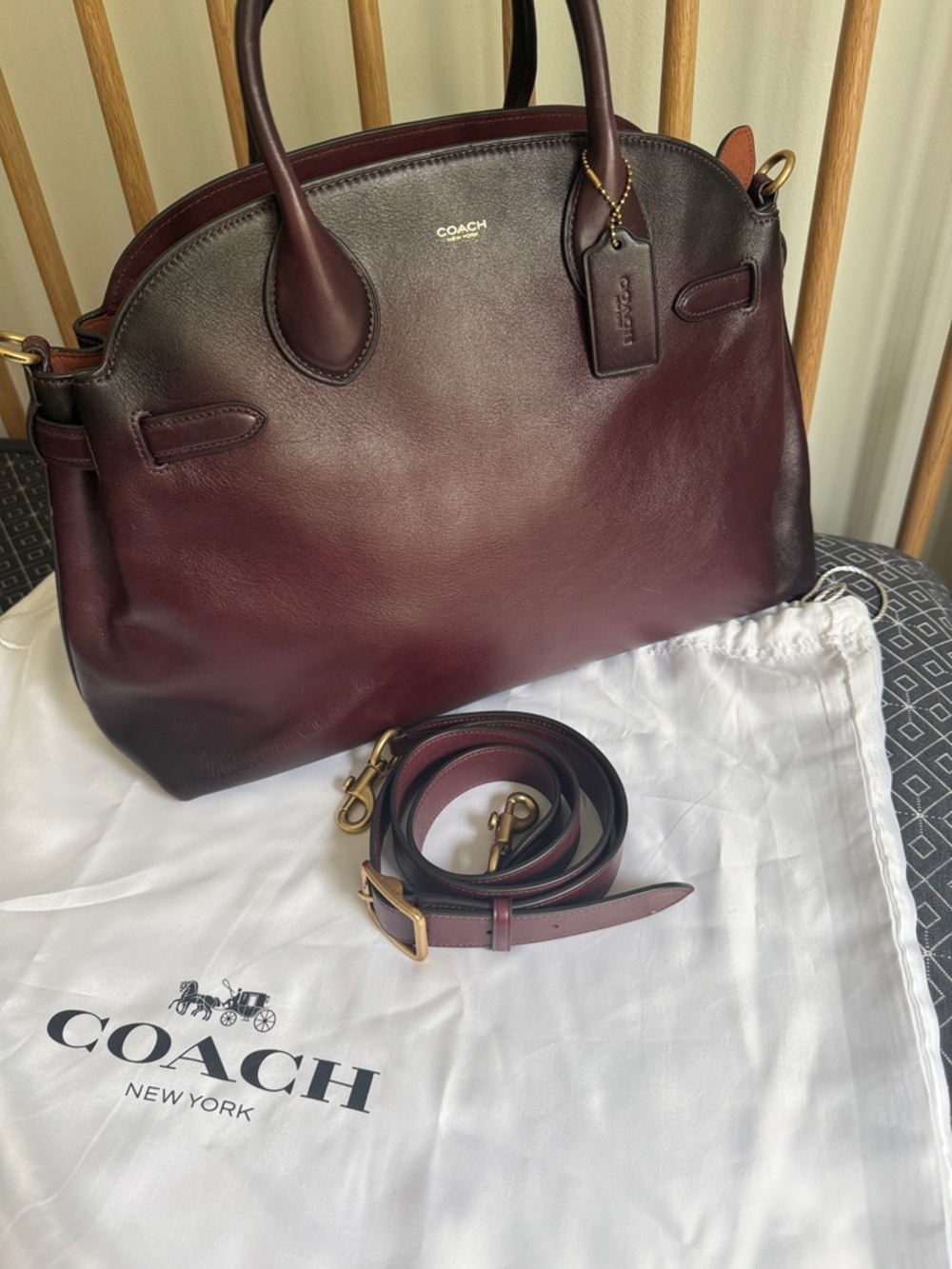 Coach Empire Carryall 40 Merlot Burgundy Leather Satchel Tote Crossbody Bag LG